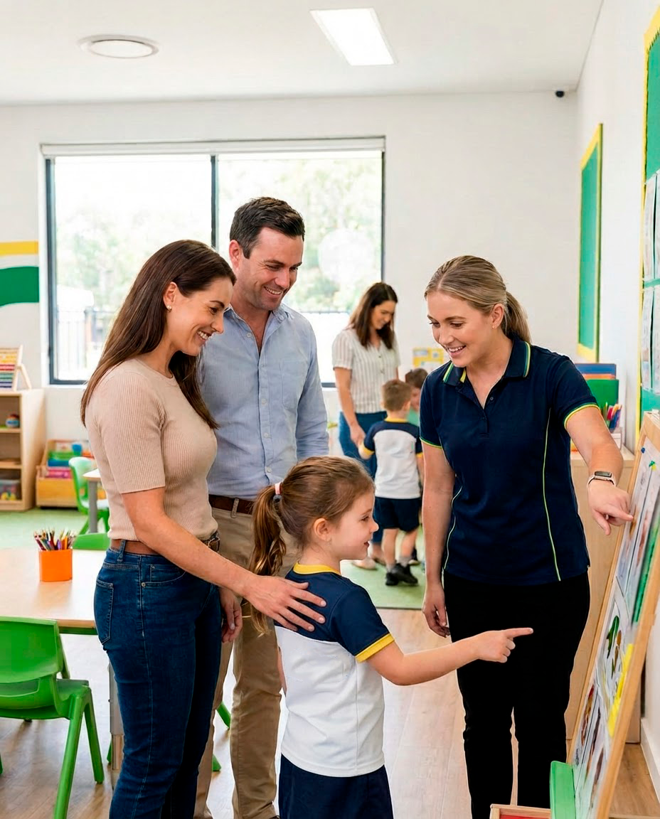 Família conhecendo a estrutura do Período Integral do Centro Educacional Logos